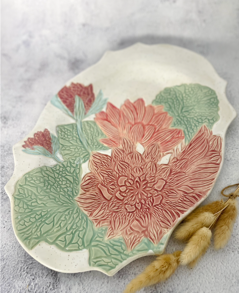 Ceramics By Jas | Fancy Rim Platter - Florals