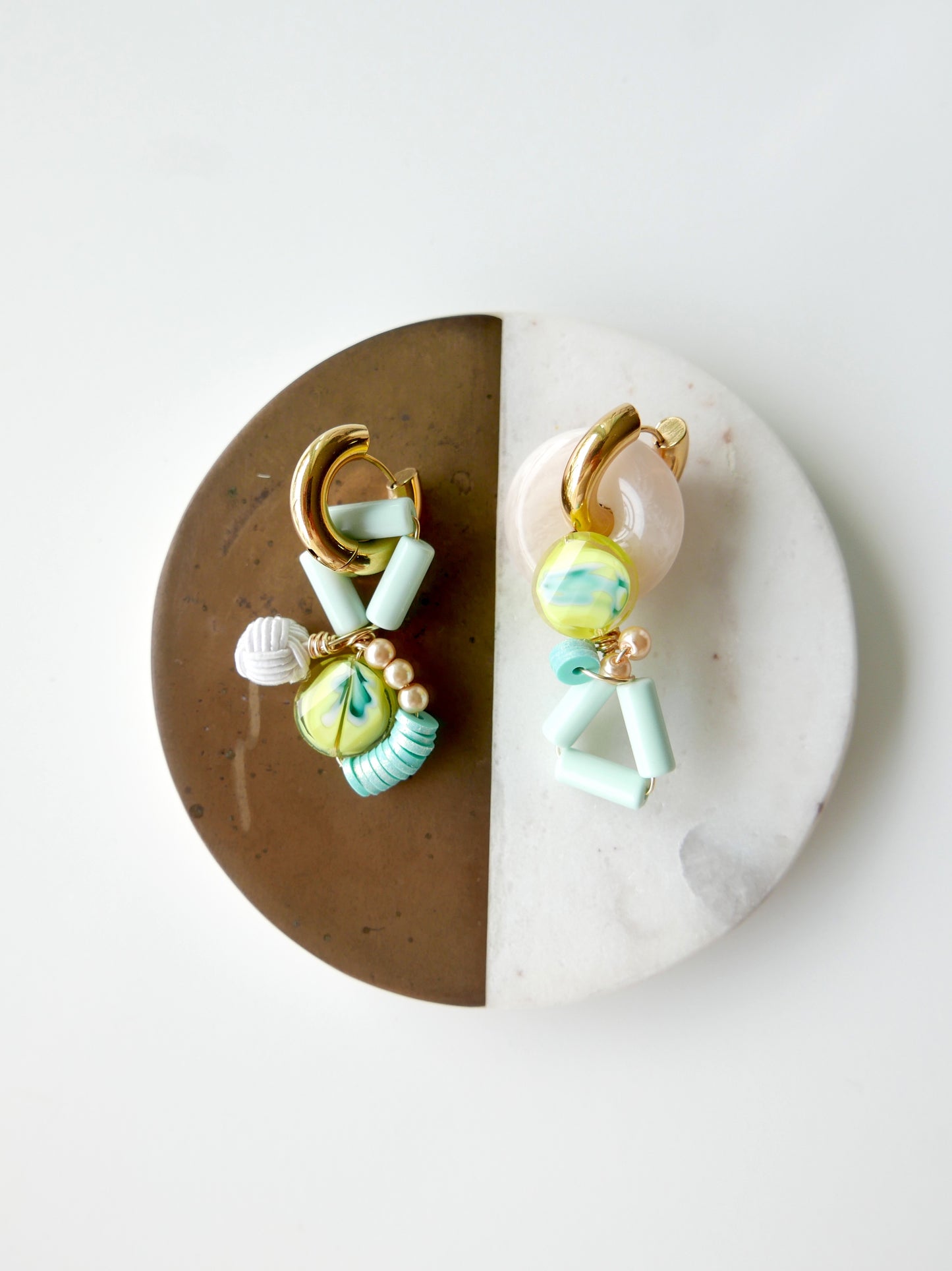 Revived Mint Yellow Blue Swirl Donut Earrings