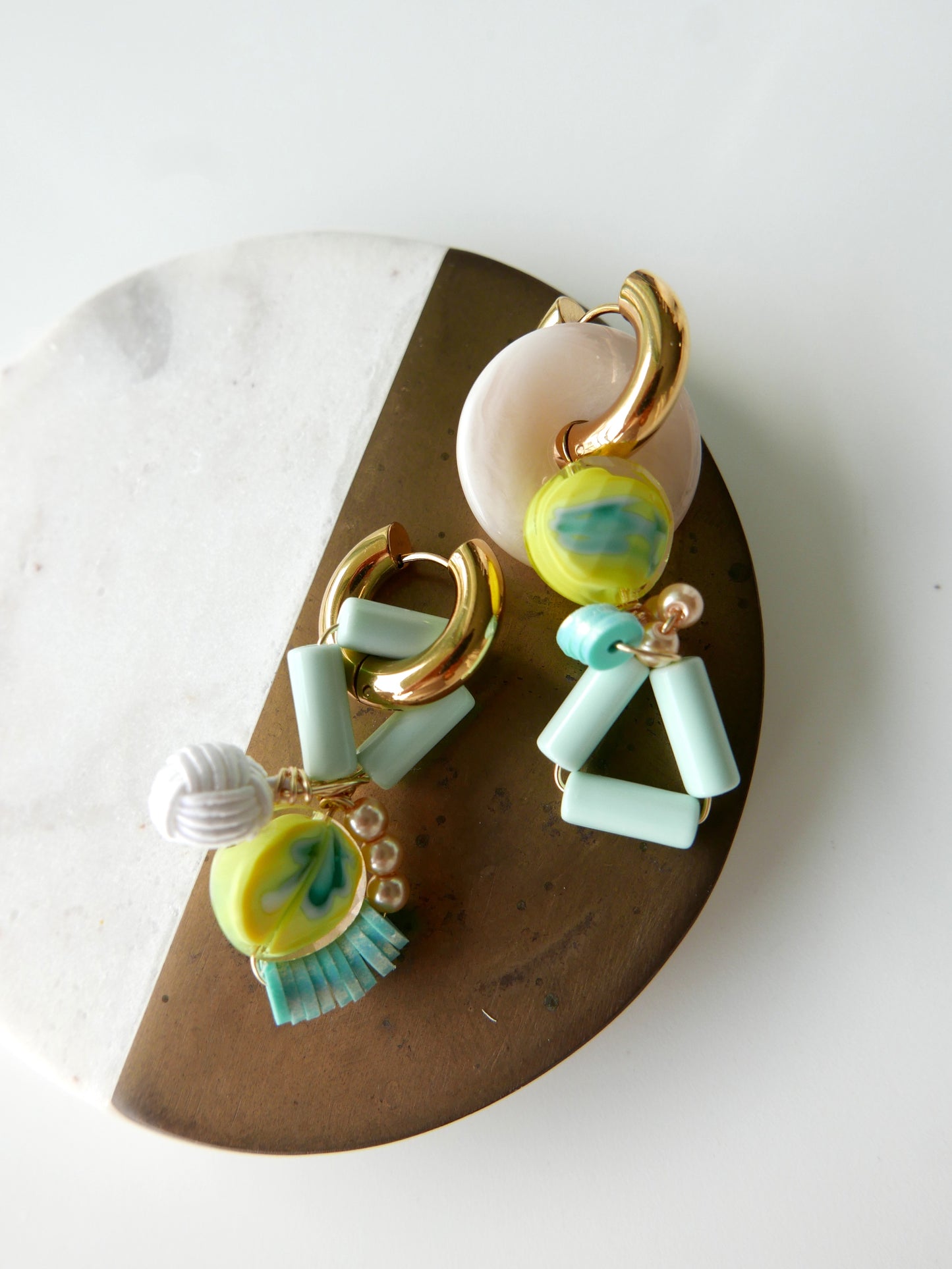 Revived Mint Yellow Blue Swirl Donut Earrings