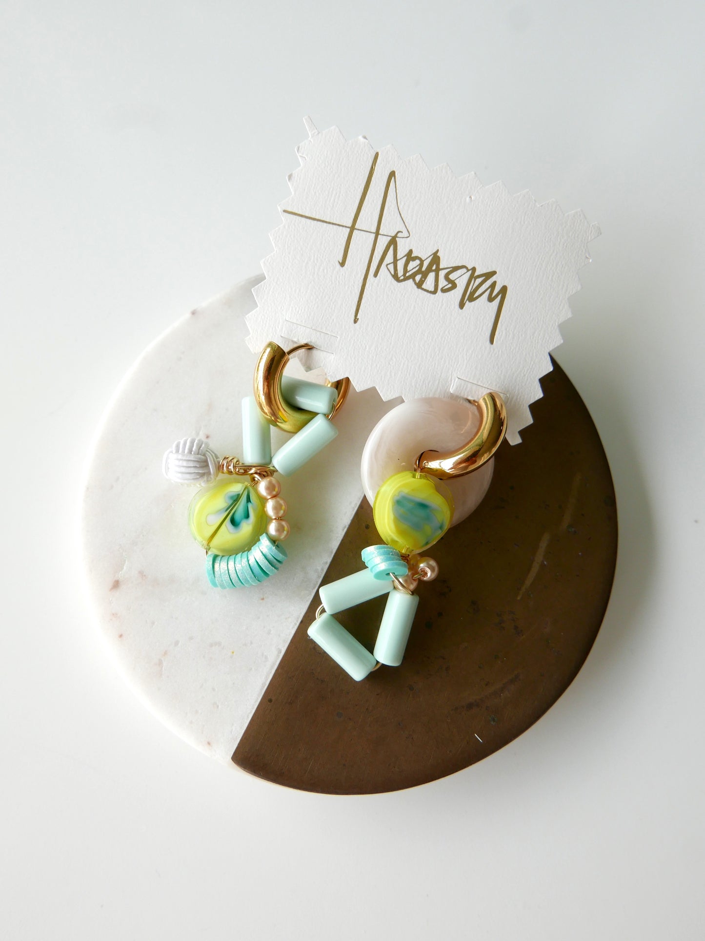 Revived Mint Yellow Blue Swirl Donut Earrings