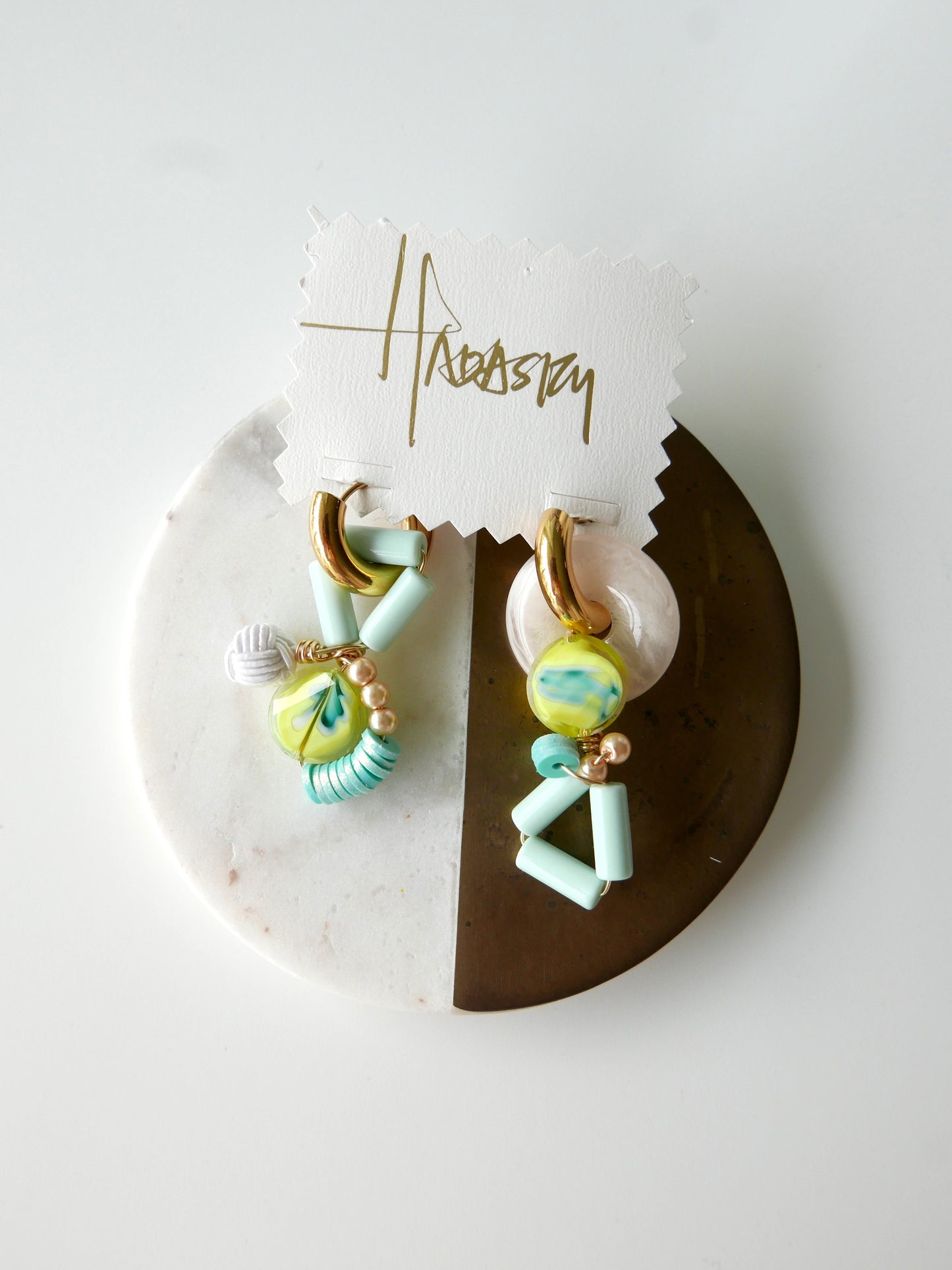 Revived Mint Yellow Blue Swirl Donut Earrings