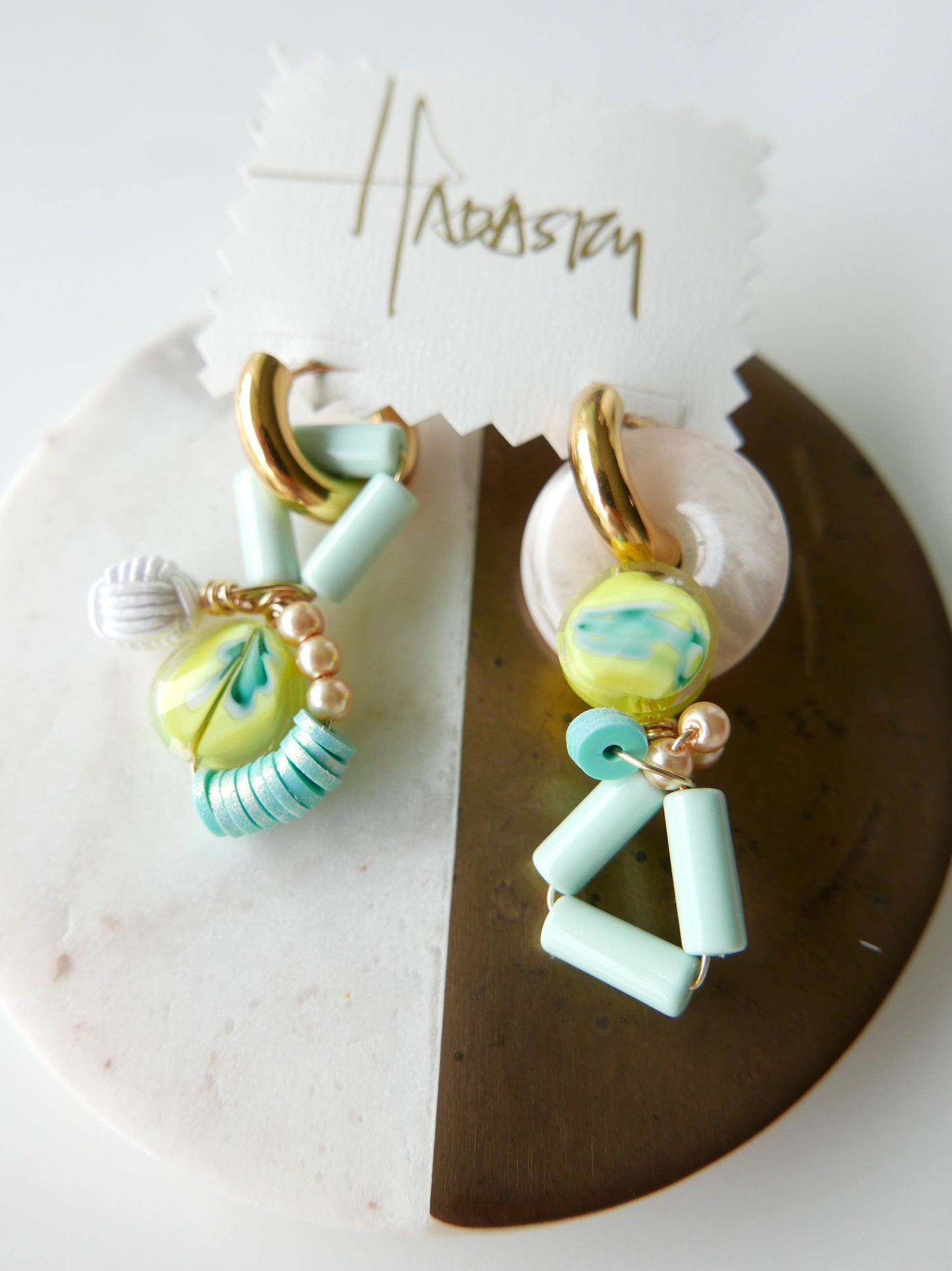 Revived Mint Yellow Blue Swirl Donut Earrings