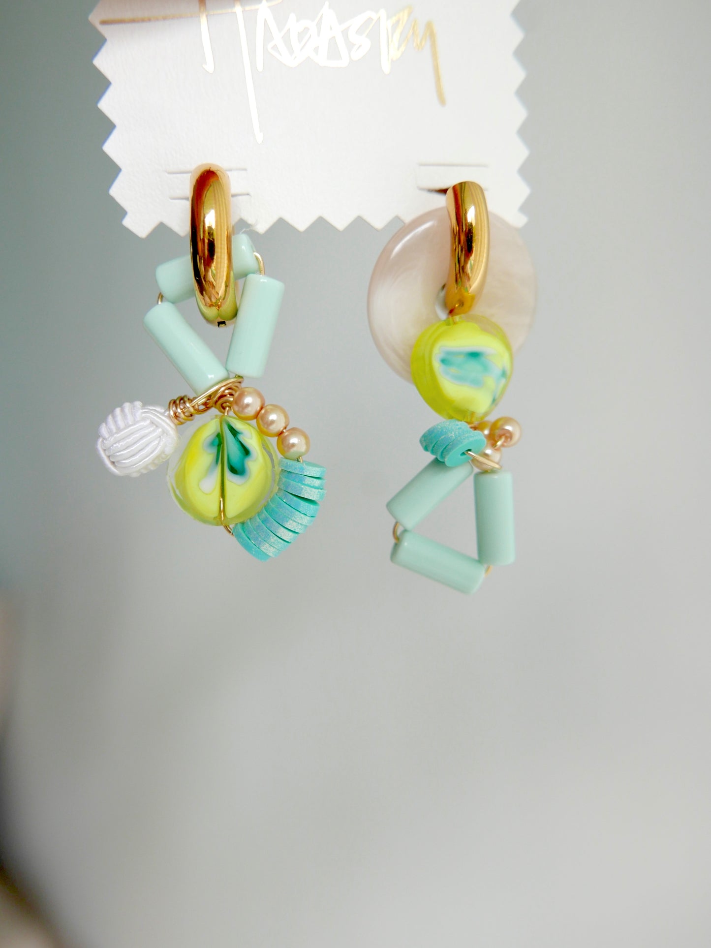 Revived Mint Yellow Blue Swirl Donut Earrings