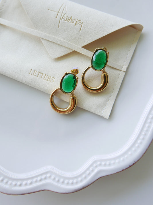 Circle Zircon Eternal Green Earrings