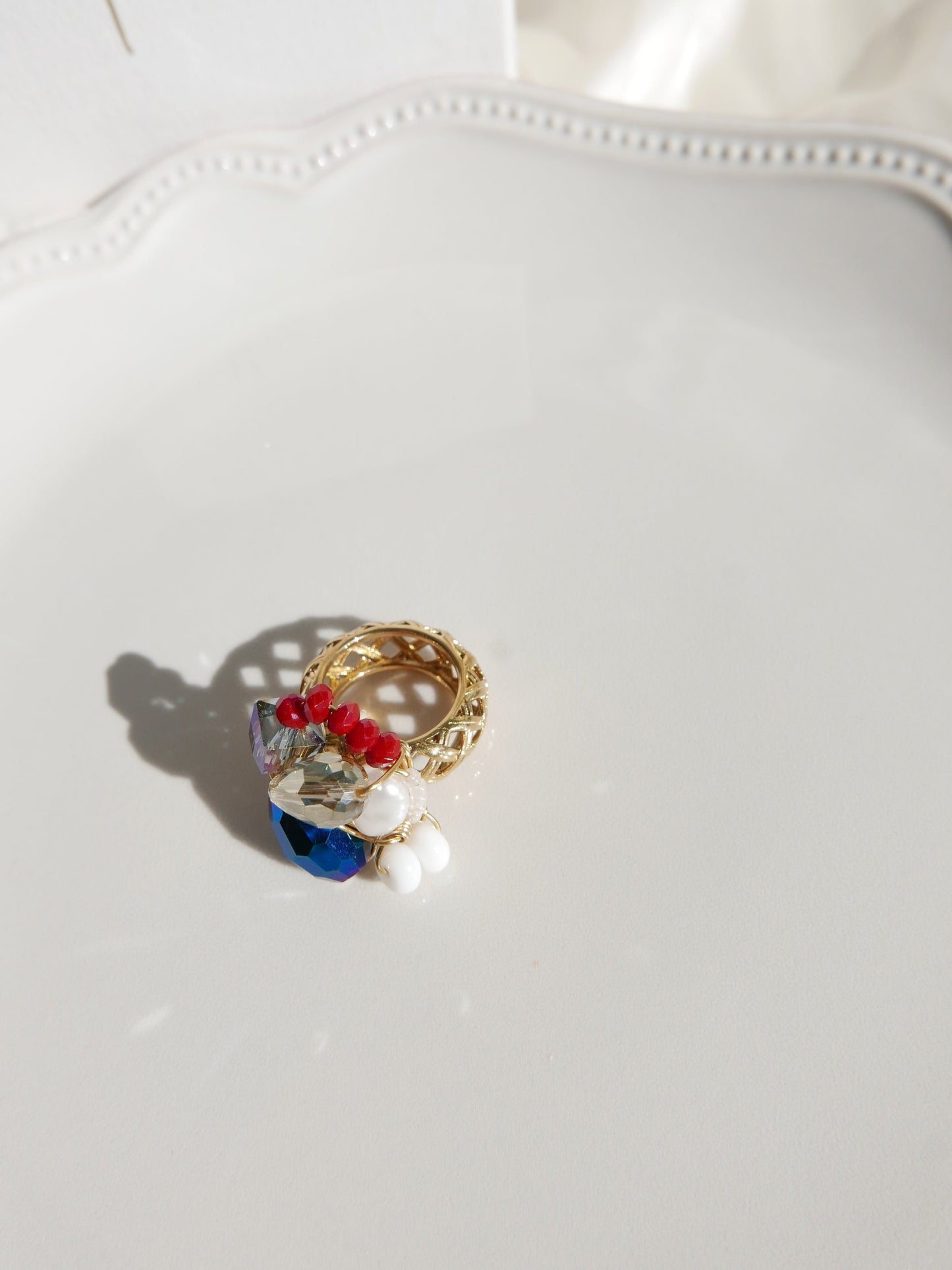 Crowned With Pearls Ring (Champagne Blue Red) - US 6