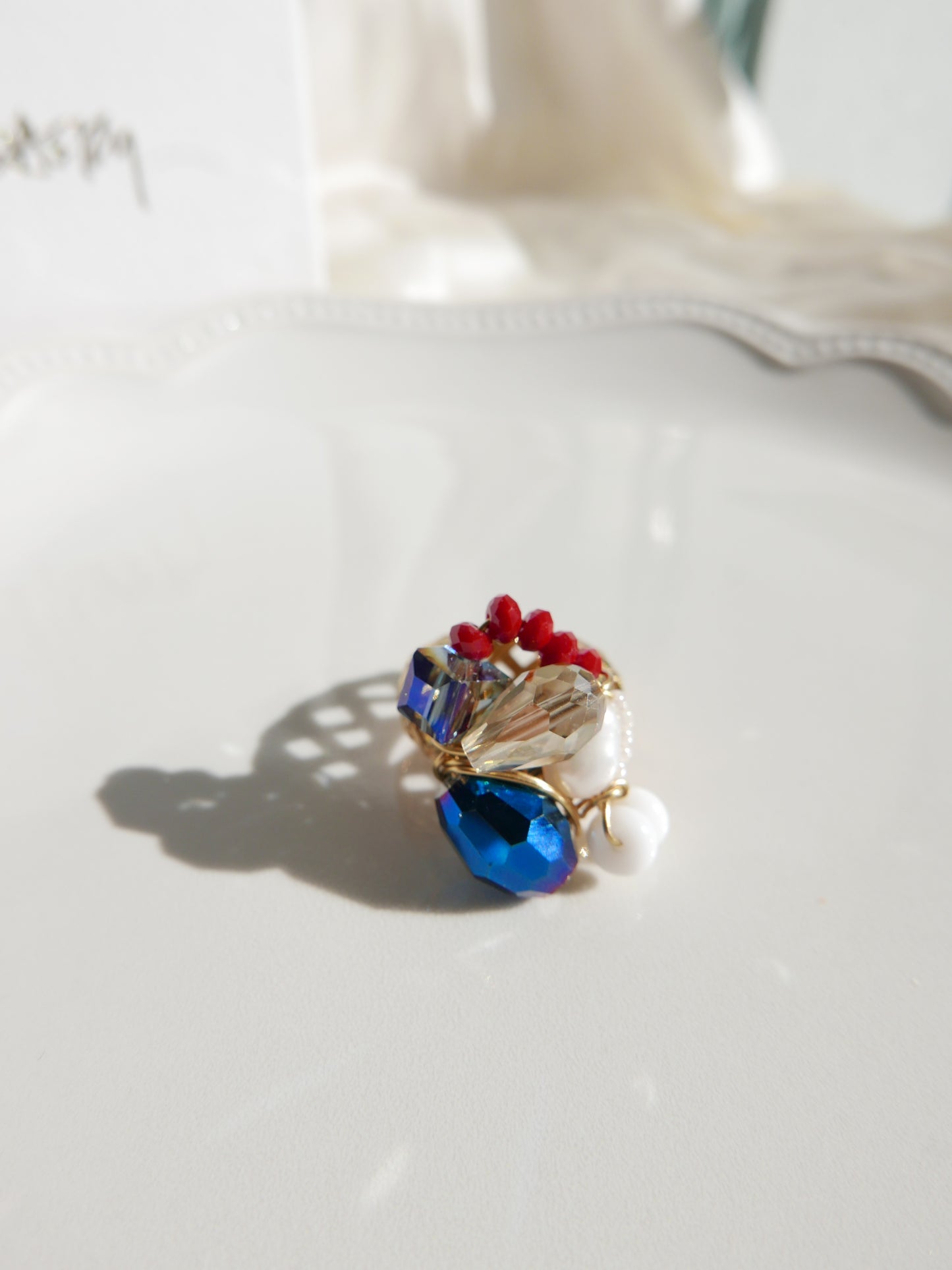 Crowned With Pearls Ring (Champagne Blue Red) - US 6