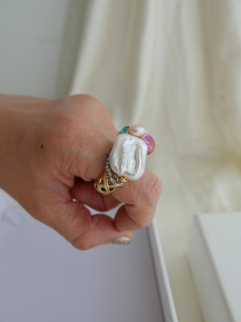 Crowned With Pearls Ring (Teal Pink) - US 6