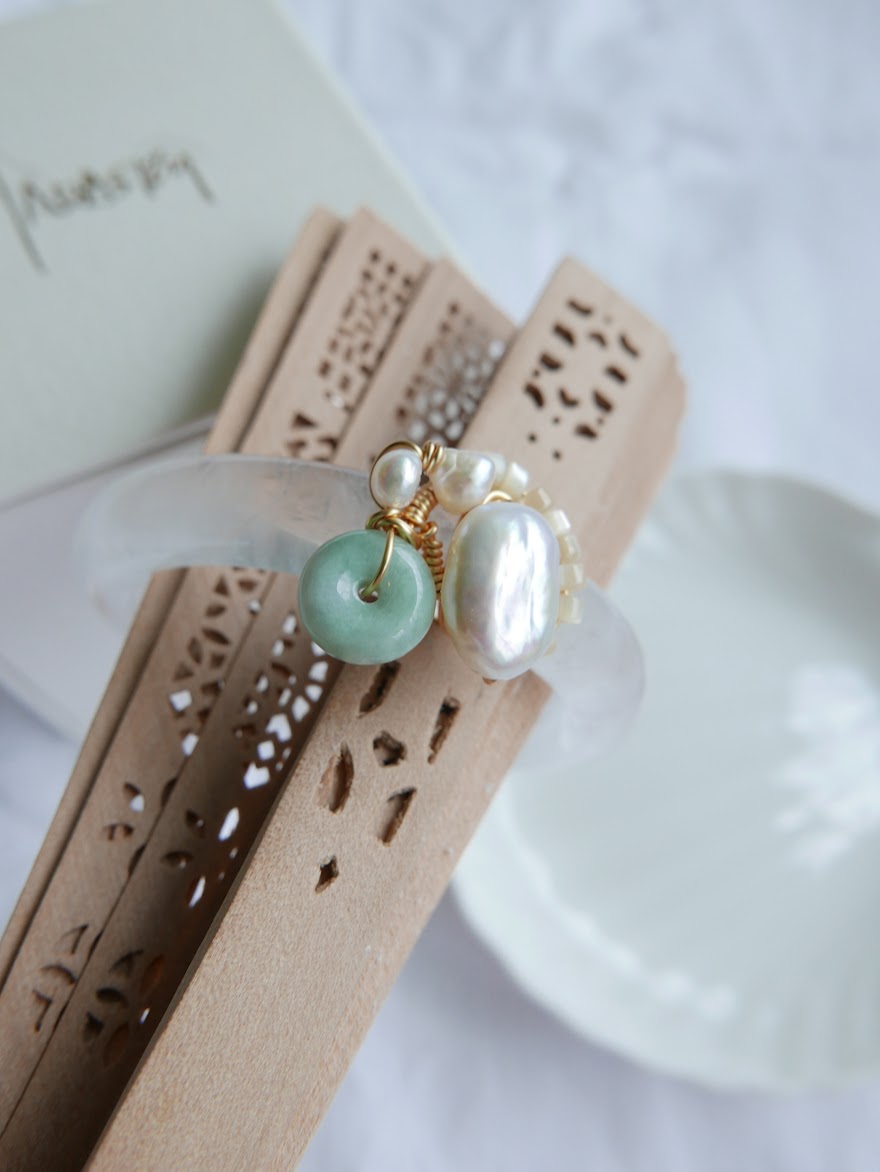 Clear Vision White Quartz Bangle - Keshi Pearls, Jade, Mother of Pearl