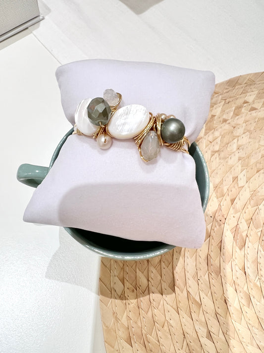 Sage Green Ivory Pearl Cuff